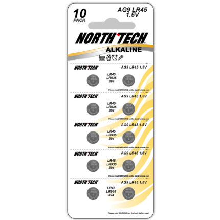 North Tech Alkaline AG9 Batteries – LR45 LR936 394 – 1.5V – 10-Pack