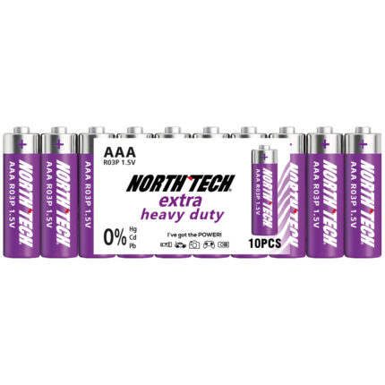 North Tech AAA Extra Heavy Duty Batteries – 10 Pack | Zinc-Carbon